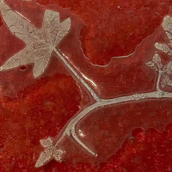 Vintage Autumn Art Glass Paperweight Red Felt Maple Leaves Paperweight Decor - Picture 5 of 7